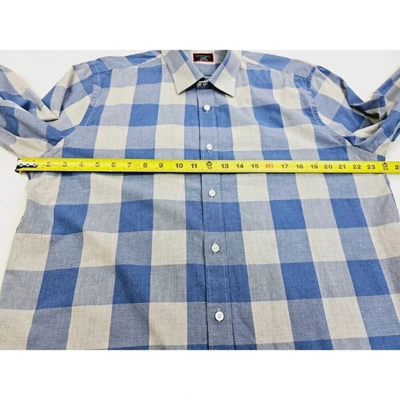 Untuckit Slim Fit Size XL Men's Gray Blue Large Check Long Sleeve Cotton Shirt - Picture 3 of 11